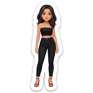 Filipino girl black bra strapless top and high waisted black jeans  with feet stand straight body wear  high heels sandals brown stand straight sticker