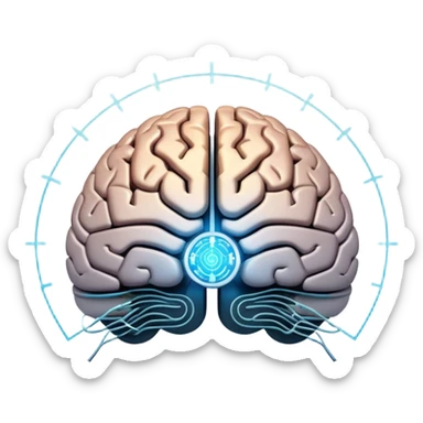 glowing futuristic brain with circuit patterns, radiating intelligence and innovation sticker