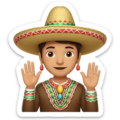person deep in thought with a light smile on his face, wearing a traditional Mexican sombrero. The character has a neutral or slightly furrowed expression, one hand gently touching their chin in a classic thinking pose.  sticker