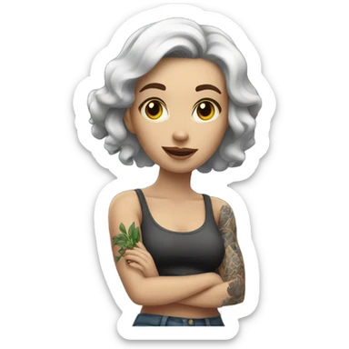 Beautiful tattooed white woman dark hair climbing rocks sticker