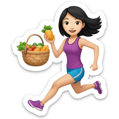 Asian woman with black hair running with food in hand sticker