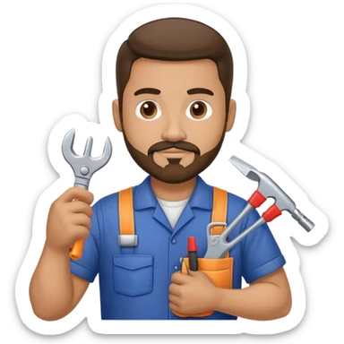 Hispanic HVAC technician with goatee beard as an action figure logo holding HVAC tools in his hands sticker