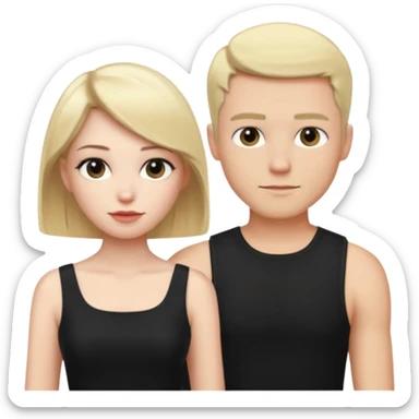 Blonde woman, black, tight, sleveless Dress, man black cut sticker