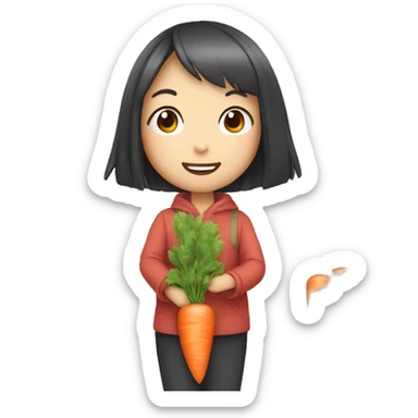 Cute japanese girl holding a large carrot sticker