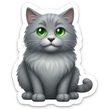 fluffy grey cat with green eyes sticker