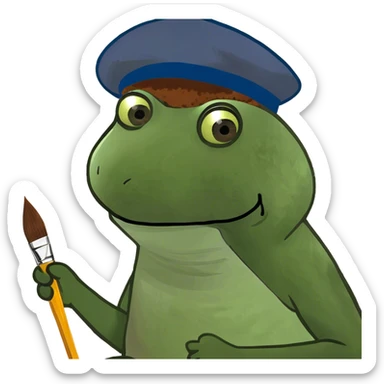 with brown afro, painting on a canvas sticker