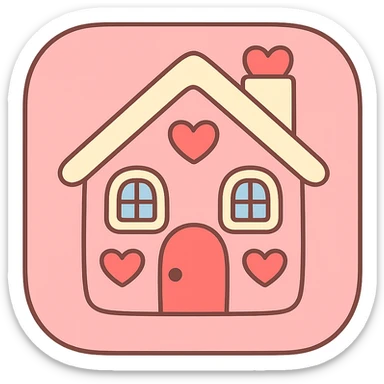 house button in coquette style, pink and cream color palette, heart accents, rounded edges, cute and inviting sticker