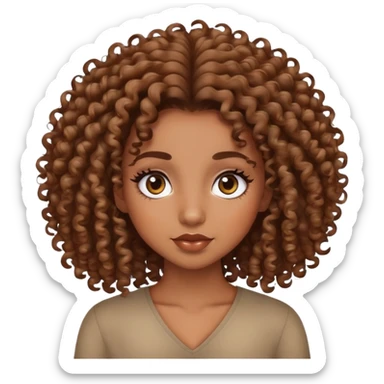 brown skin color girl, curly hair, long lashes sticker