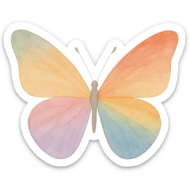 a butterfly in watercolor style, soft edges, rainbow pride colors, artistic look sticker