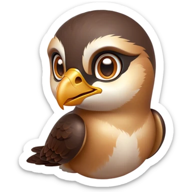 Cinematic Cute Falcon Portrait Emoji, Head tilted playfully and inquisitively, featuring a sleek, agile form with a delicately curved beak and round, sparkling eyes full of spirited charm, Simplified yet irresistibly adorable features, highly detailed, glowing with a warm, inviting glow, high shine, affectionate and lively, stylized with a touch of whimsical aerial grace, soft glowing outline, capturing the essence of a mischievous yet endearing falcon that seems as if it could dart out of the screen into your heart! sticker