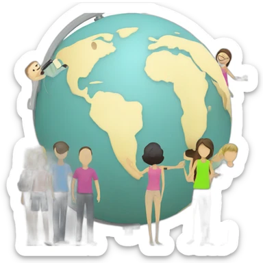 stick figures around the globe with free pale-s.tlne written on the globe sticker