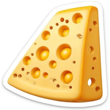 A 3D cartoon cheese wedge with holes, bright yellow tone, Memoji-style. sticker