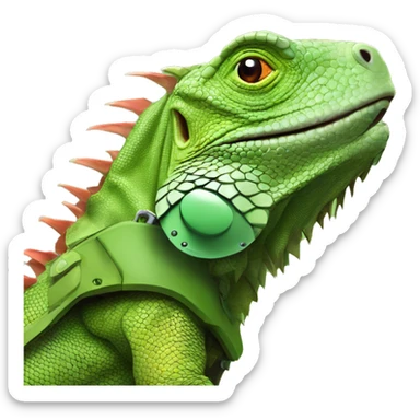 iguana enojada con casco militar y chaleco sticker