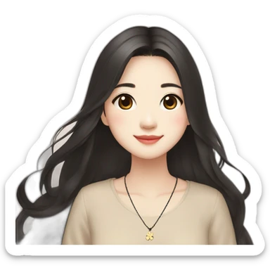 cute-singaporean-chinese-girl-in-muji-beige-dress-with-long-black-hair-and-van-cleef-clover-necklace sticker