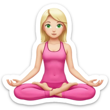Blonde European girl with green eyes sitting in yoga pose in pink sport suit  sticker
