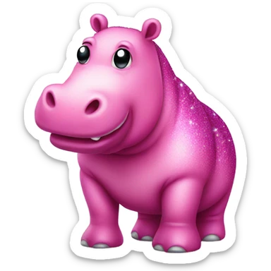 Hot pink hippo with glitter standing sticker