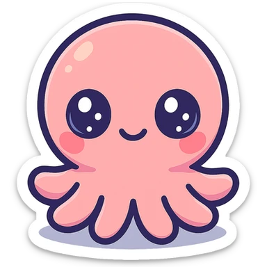 super kawaii chibi baby octopus character, soft pastel colors, big sparkling eyes, bolder outline, soft shadow, high contrast, minimal clean layout, PNG, transparent background sticker