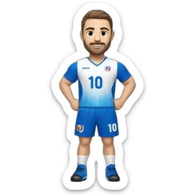 Joueur de handball blanc en maillot bleu manche courte numéro 10 sticker