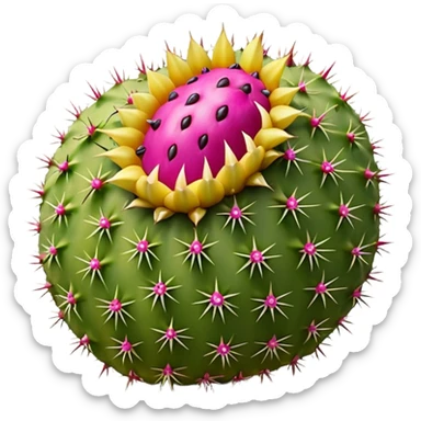 oval cactus fruit with bumpy spiny skin, shown whole and halved with bright magenta or yellow flesh, soft lighting, subtle shadows, emoji scale sticker