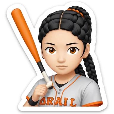 Softball player braids black hair Asian with orange letters kit sticker
