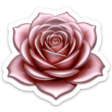 A rose emoji made of liquid silver metal, smooth metallic petals, reflective chrome surface, soft gradients, elegant shape, minimalistic iOS emoji style, centered, clean white background, realistic highlights, no text sticker