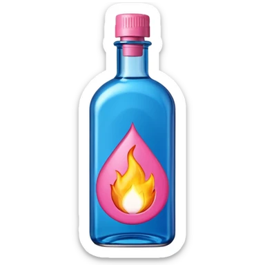 bottle of oil blue top pink outside with logo that says Diddy oil with fire emoji sticker