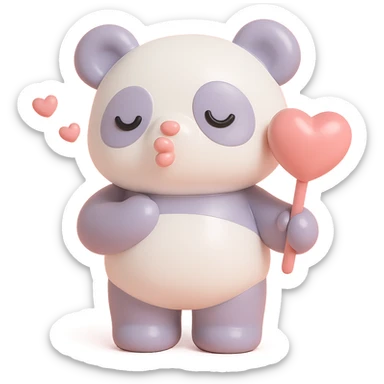 panda with heart-shaped balloon blowing kisses, vinyl figure style sticker