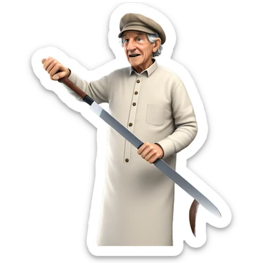 old man with knife indoors sticker