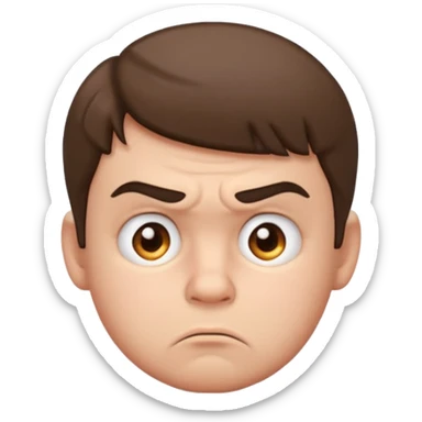 profile picture of a scowling boy, emoji style, puffed cheeks, frowning mouth, simple background sticker