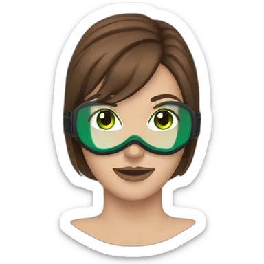 woman brown hair diving mask with green eyes sticker