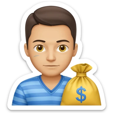 создай невероятно реалистичного украинца вора с большим мешком с деньгами в сине-желтых цветах sticker