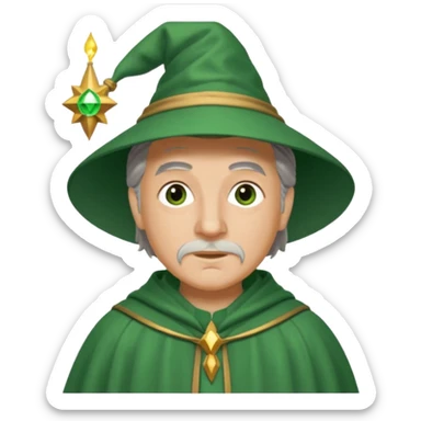 The Wizard from The Wizard of Oz with light skin, brown eyes, grey hair, green outfit sticker