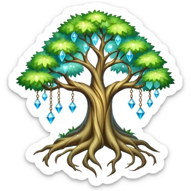 Spiritual magical ethereal tree with crystals hanging in it sticker