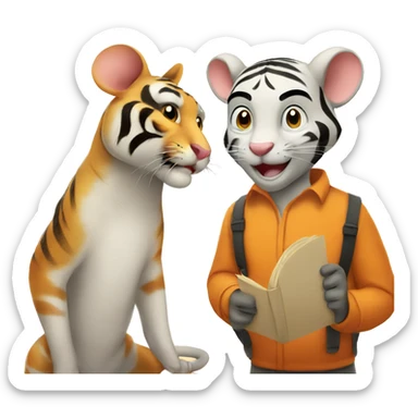 Mouse and Tiger learning together  sticker