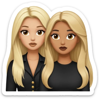 Boujy baddie best friends gossiping, one blonde, one brunette, long hair, trendy heavy makeup sticker