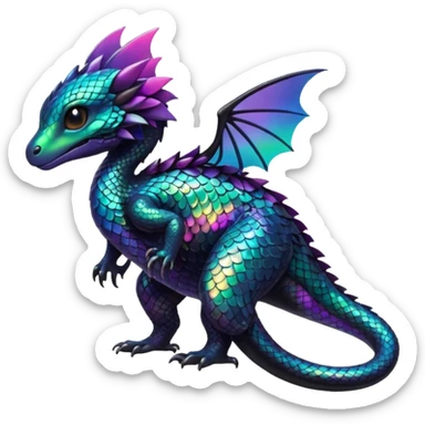 Vibrant black iridescent Fakémon-creature sticker