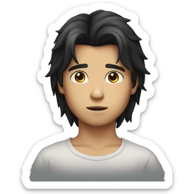 Long black hair boy serious face sticker