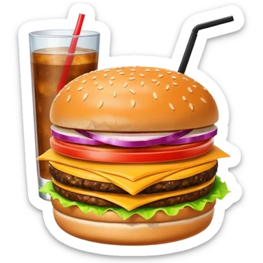 a burger and a drink next to it sticker