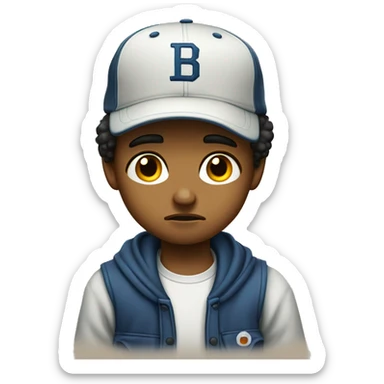 boy in baseball cap make him look really sad sticker