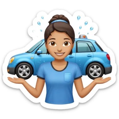 car washer woman with car  sticker