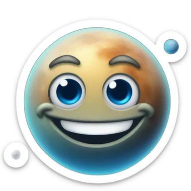 planet Neptune with a cartoon smiling face with big kind eyes sticker
