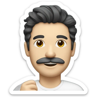 black haired white man with toothbrush moustache and side comb sticker
