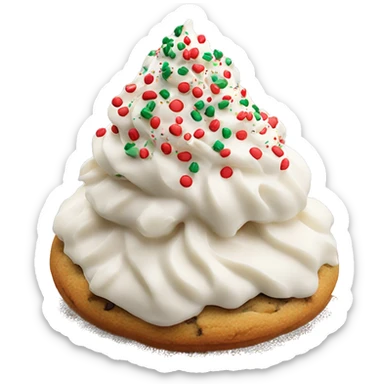 A chocolate chip cookie frosted with vanilla frosting and topped with red and green sprinkles sticker