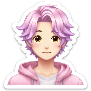 Gorgeous colorful shiny romantic pastel anime style shojo man with blushing face aesthetic and pretty hair trending style sticker