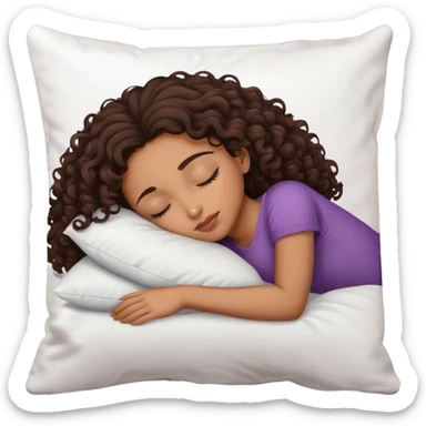 Curly dark hair medium length mixed girl sleeping on pillow  sticker