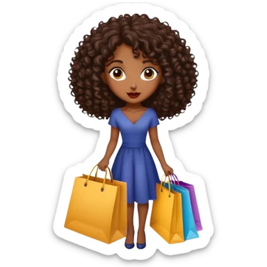 Rich dark brown girl with dark brown mid-length curly hair expensive retail shopping bags sticker