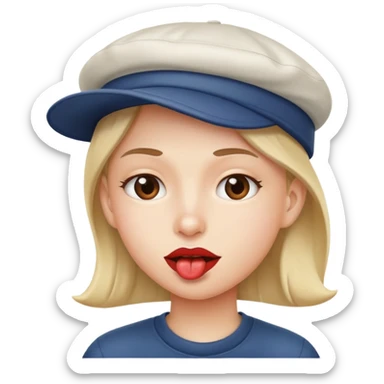 Biting lip with a backwards cap emoji sticker