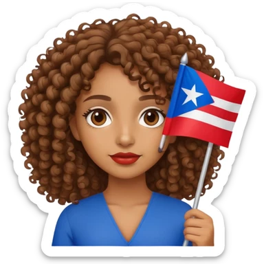 Brown girl with curly hair holding a Puerto Rican flag sticker