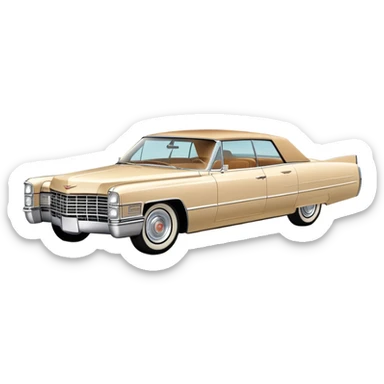 Beige 1966 Cadillac DeVille icon, ultra simplified design, clean 30-degree angle, just essential contours, Once Upon a Hollywood car, iOS emoji style sticker