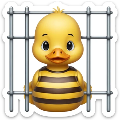 baby duck with striped shirt behind bars sticker